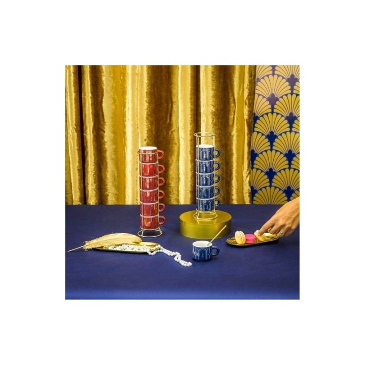 Bialetti Deco Glamour Espresso cups incl. stand, 6 pcs, red