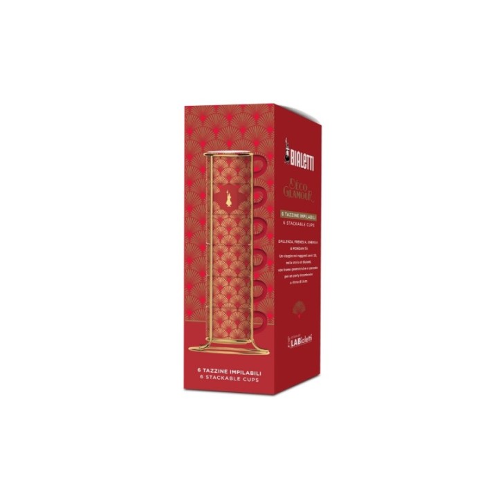 Bialetti Deco Glamour Espresso cups incl. stand, 6 pcs, red