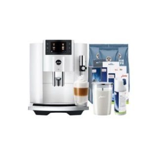 Jura E8 (EC) Piano White Espressomaskine Inkl. Tilbehør, Pleje & 3kg Super Crema