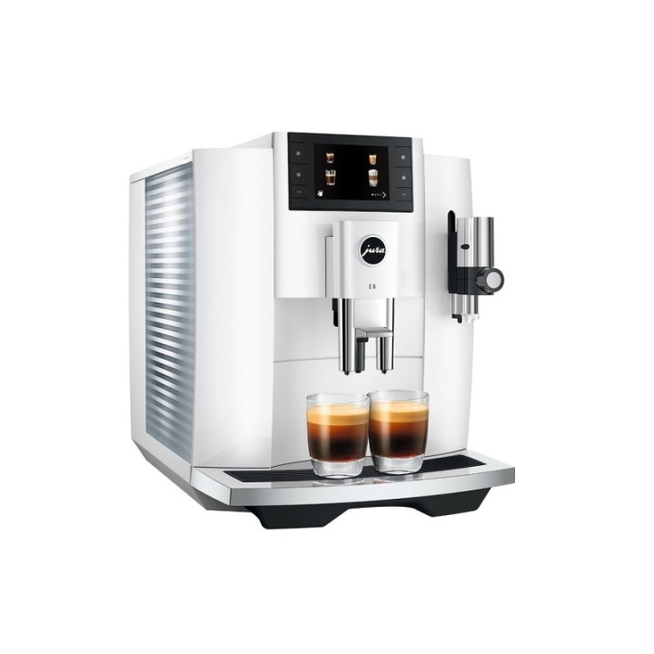 Jura E8 (EC) Piano White Espressomaskine Inkl. Tilbehør, Pleje & 3kg Super Crema
