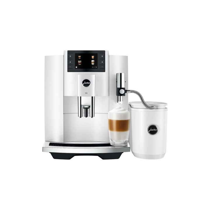 Jura E8 (EC) Piano White Espressomaskine Inkl. Tilbehør, Pleje & 3kg Super Crema