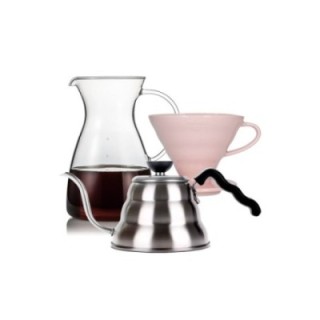 Hario Filterbryg Sæt Inkl. V60-02 Keramik Dripper 2 Kop, Glaskande 0,4 L & Kedel