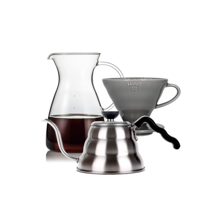 Hario Filterbryg Sæt Inkl. V60-02 Keramik Dripper 2 Kop, Glaskande 0,4 L & Kedel