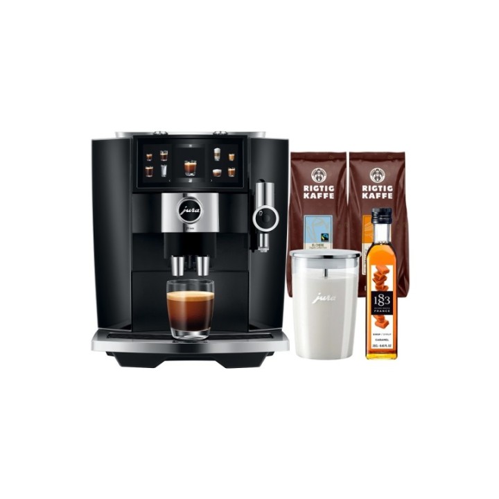 Jura J8 Twin (EA) Diamond Black Inkl. Mælkebeholder, Sirup & Kaffe