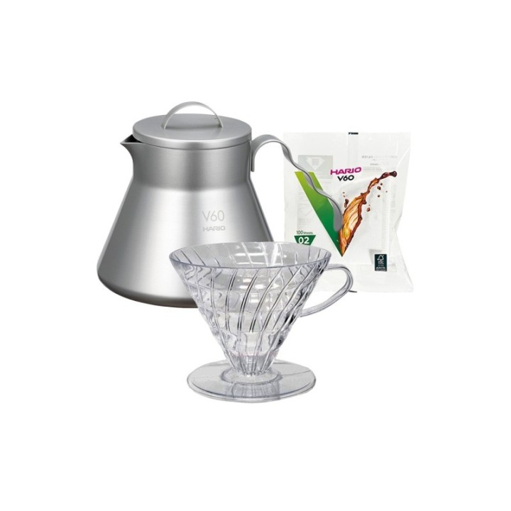 Hario Filterbryg Sæt Inkl. V60 Metal Server, Dripper 2 Kop & Filtre
