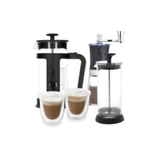 Bialetti 3 Kop Stempelkande Inkl. Kaffemølle, Mælkeskummer & Glas