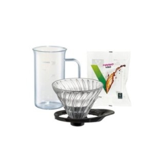 Hario V60-02 Glas Dripper Sort 2 Kop. Hario Craft Science Beaker Server 50 cl og Hario Papir Filtre 2 Kop. 100 Stk