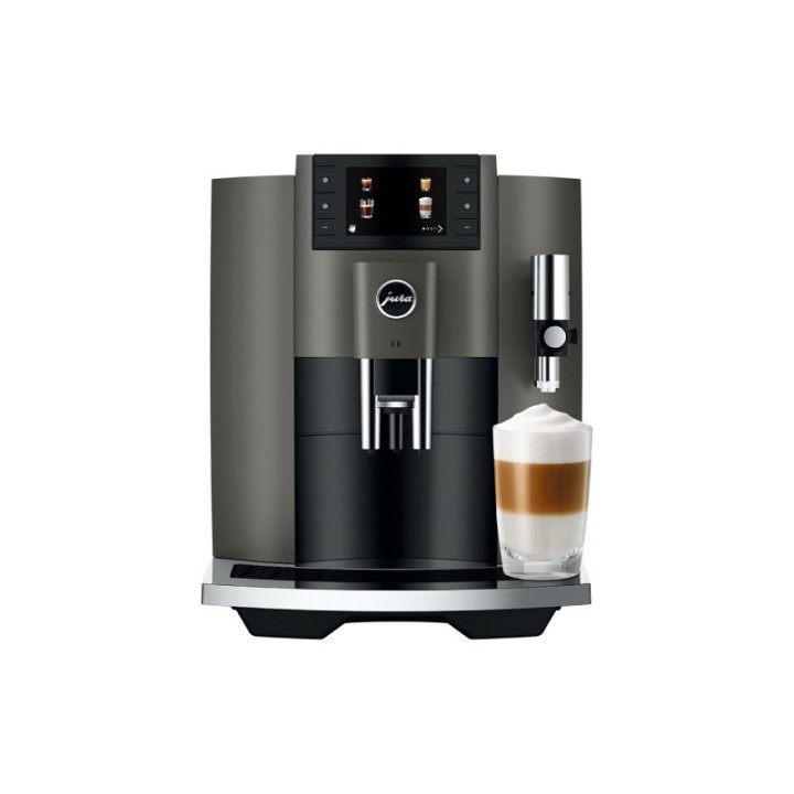 Jura E8 (EC) Dark Inox Espressomaskine Inkl. Startpakke (DK sprog), Mælkebeholder, Rigtig Kaffe & Pleje