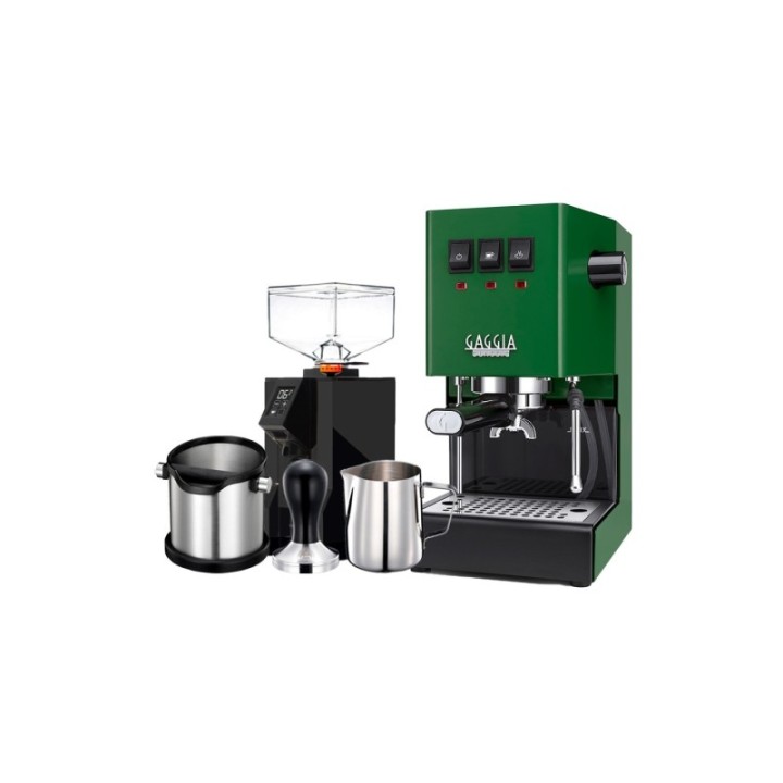 Gaggia Classic E24 Jungle Green Espressomaskine Inkl Eureka Mignon Perfetto & Baristaudstyr