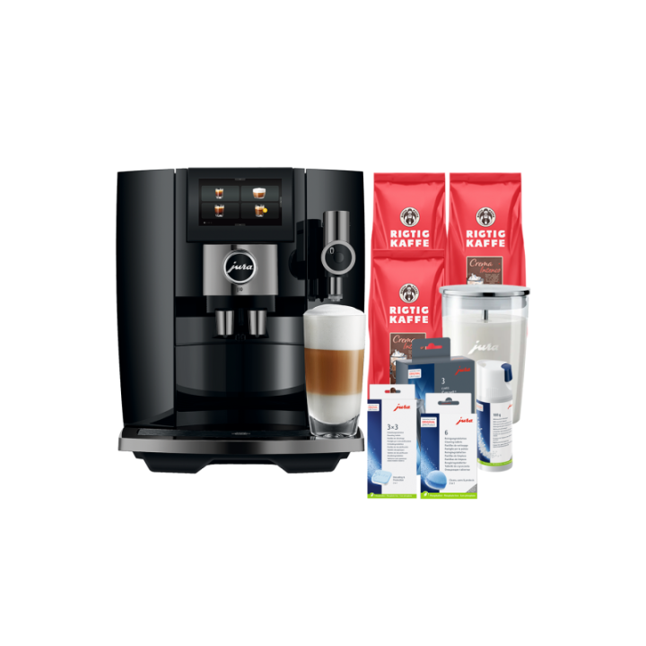 Jura J10 (EA) Piano Black Inkl. Pleje, Mælkebeholder, Filtre & kaffe