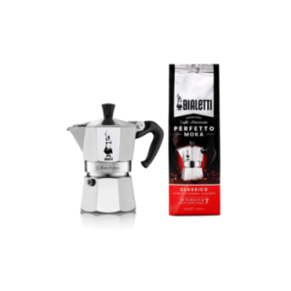 Bialetti Moka Express 3 Kop. Espressokande Inkl. Classico kaffe 250g