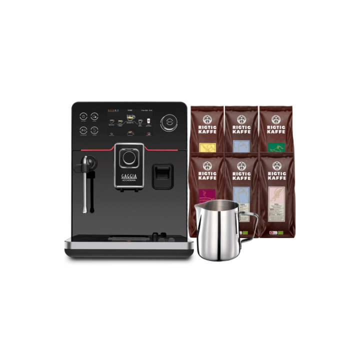 Gaggia Accademia Inkl. Mælkekande 0,5L & 5x400g Rigtig Kaffe Organic