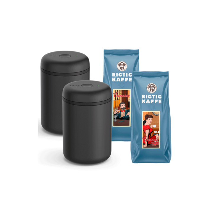 Fellow Atmos Vakuum Kaffebeholder Sort 1,2 L 2 stk Inkl. 2x500g Rigtig Kaffe Espresso & Espresso Latte