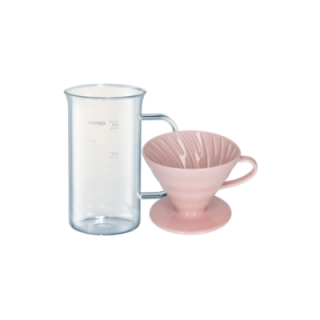 Hario Craft Science Beaker Server 50 cl Inkl. Hario V60-02 Keramik Dripper Pink 2 Kop.