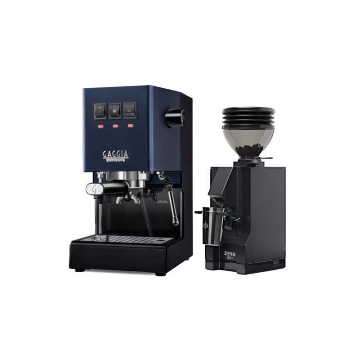 Gaggia Classic E24 Blå Espressomaskine Inkl. Eureka Mignon Zero 55s Mat Sort Espressokværn