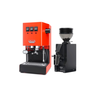 Gaggia Classic E24 Lobster Red Espressomaskine Inkl. Eureka Mignon Zero 55s Mat Sort Espressokværn