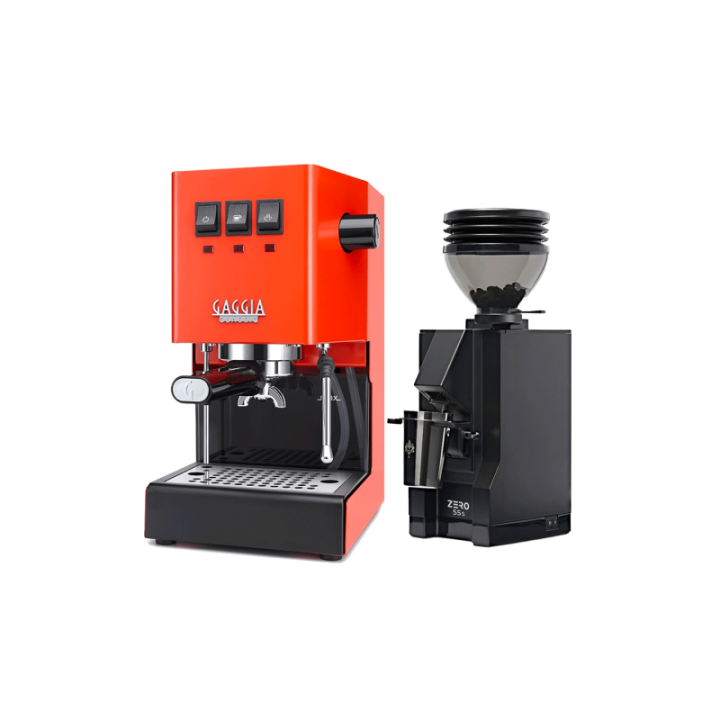 Gaggia Classic E24 Lobster Red Espressomaskine Inkl. Eureka Mignon Zero 55s Mat Sort Espressokværn
