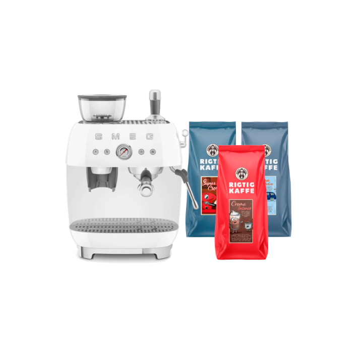 Smeg EGF03WHEU Manuel espressomaskine Inkl. Kværn Hvid & Rigtig Kaffe Bestseller Mixpakke 3kg Hele kaffebønner
