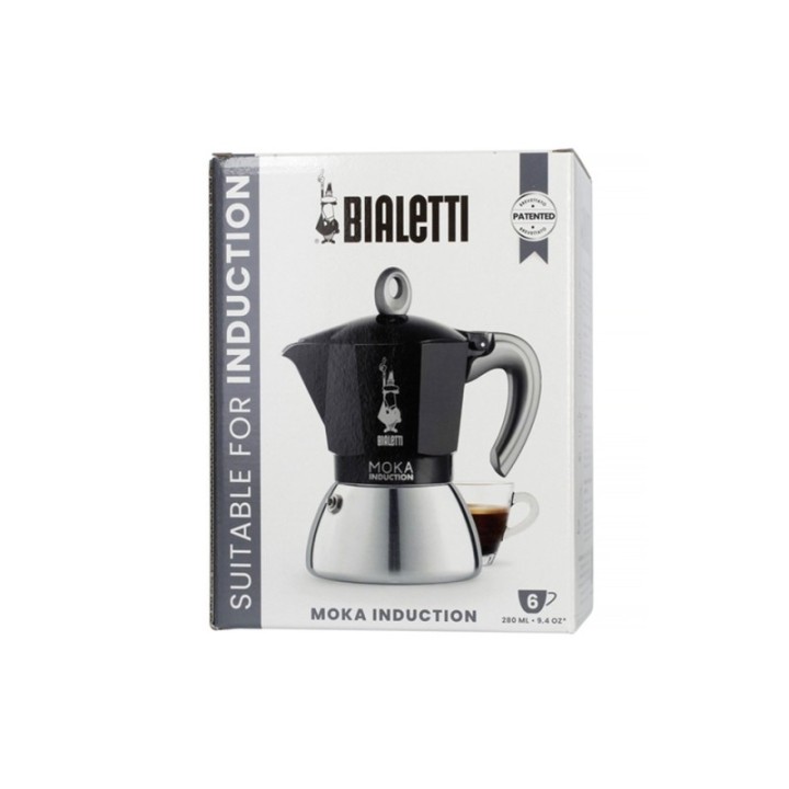 Bialetti Moka Induktion 6 Kop. Espressokande Sort Inkl. Club House Tulipano Espresso m. Underkop Mat Brun 7 cl 2 Stk