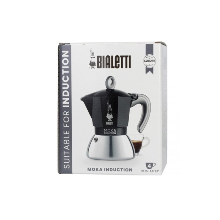 Bialetti Moka Induktion 4 Kop. Espressokande Sort Inkl. Club House Tulipano Espresso m. Underkop Mat Brun 7 cl 2 Stk