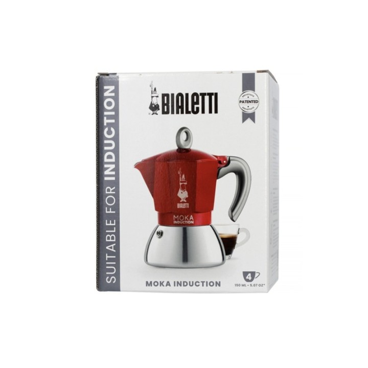 Bialetti Moka Induktion 4 Kop. Espressokande Rød Inkl. Club House Maniko Espresso m. Underkop Rød 7 cl 2 Stk