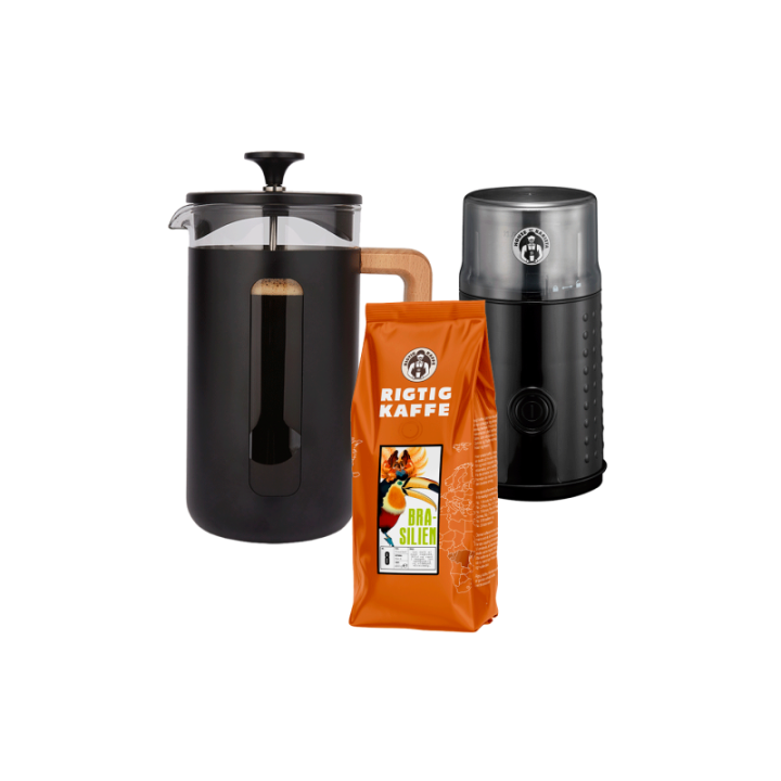 La Cafetière Pisa 8 Kop. Stempelkande Sort Inkl. House of Barista Elektrisk Kaffemølle & Rigtig Kaffe 400g Hele kaffebønner