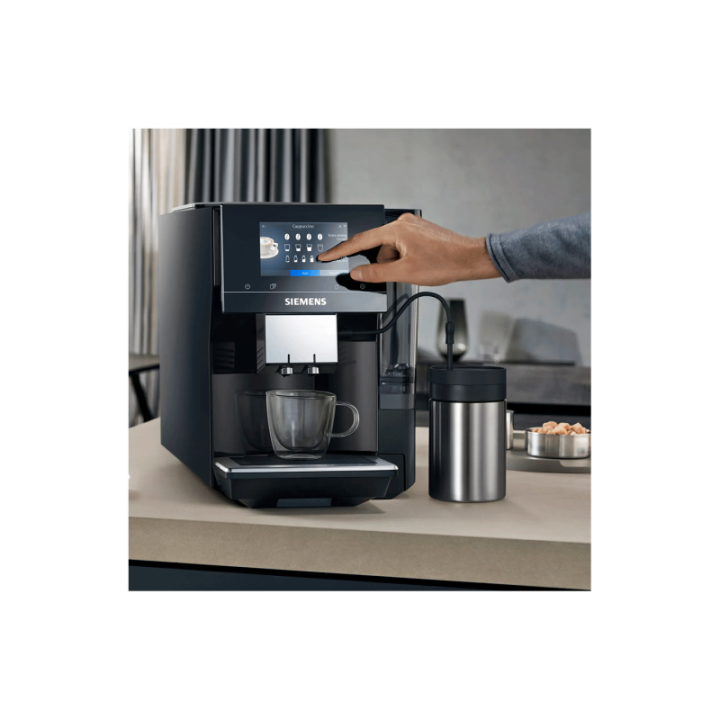 Siemens TP713R19 EQ700 Classic Piano Sort Espressomaskine Inkl. Mælkebeholder Glas & Rigtig Kaffe Mixpakke 3kg Hele kaffebønner