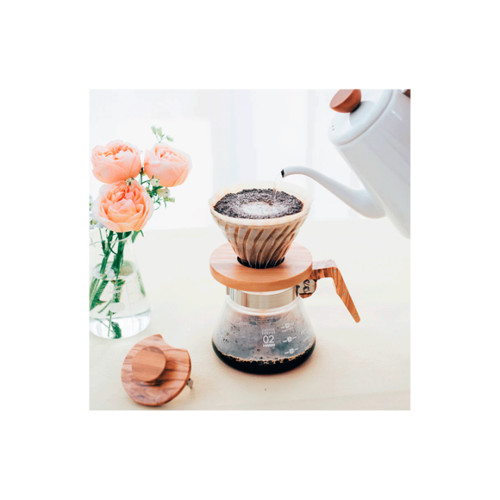 Hario V60-02 Glas Dripper Oliventræ 2 Kop.